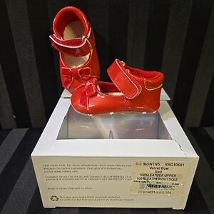 Robeez Size 0-3M Baby Girl’s Patent Leather & Velvet Bow Mary Jane Shoes Red